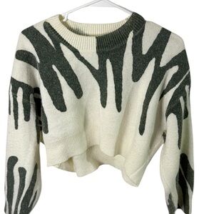 Altar'd State Cream and Green Abstract Sweater